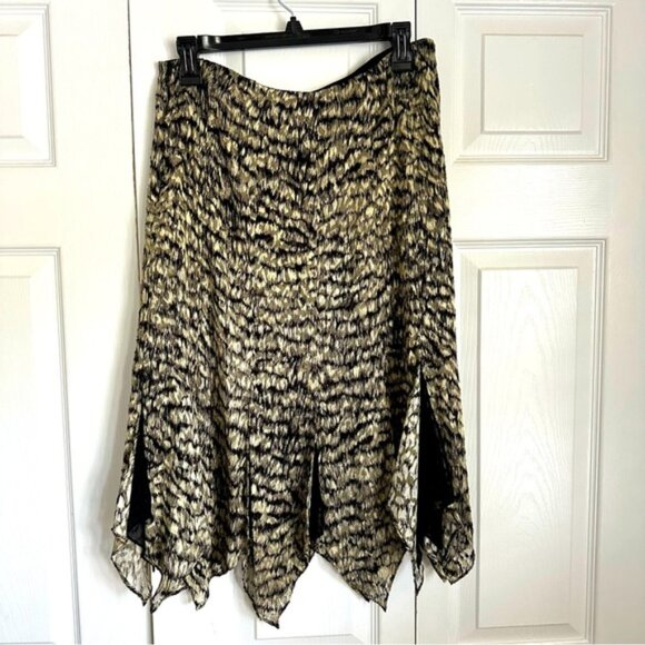 Dana Buchman Womens Silk Animal Print Handkerchief Midi Skirt Sz 10P Whimsigoth - Picture 2 of 13